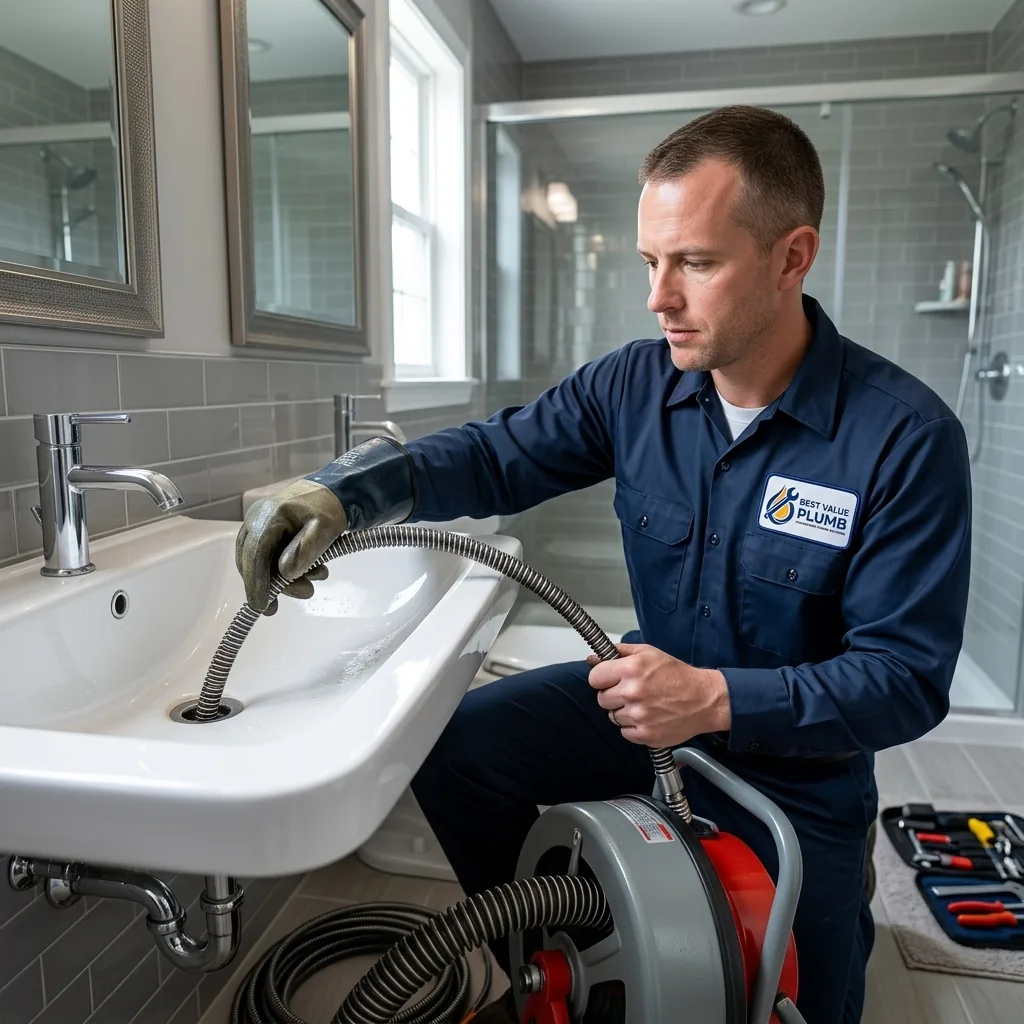 Professional drain cleaning equipment clearing a clogged drain in a Knoxville TN home