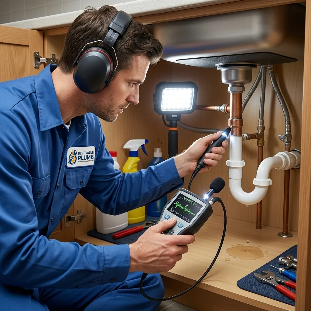 Leak detection equipment locating a hidden pipe leak in a Mary Esther FL home