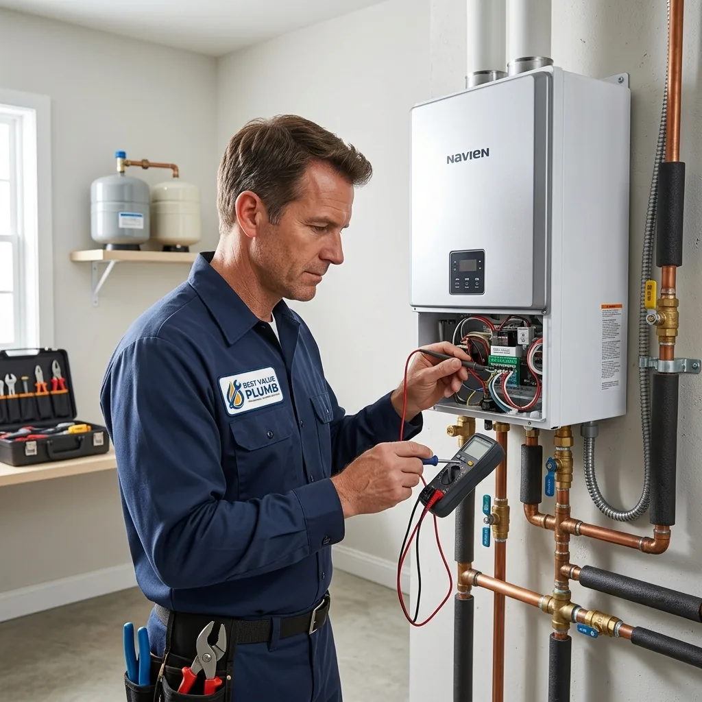 New water heater being installed in a Knoxville TN basement
